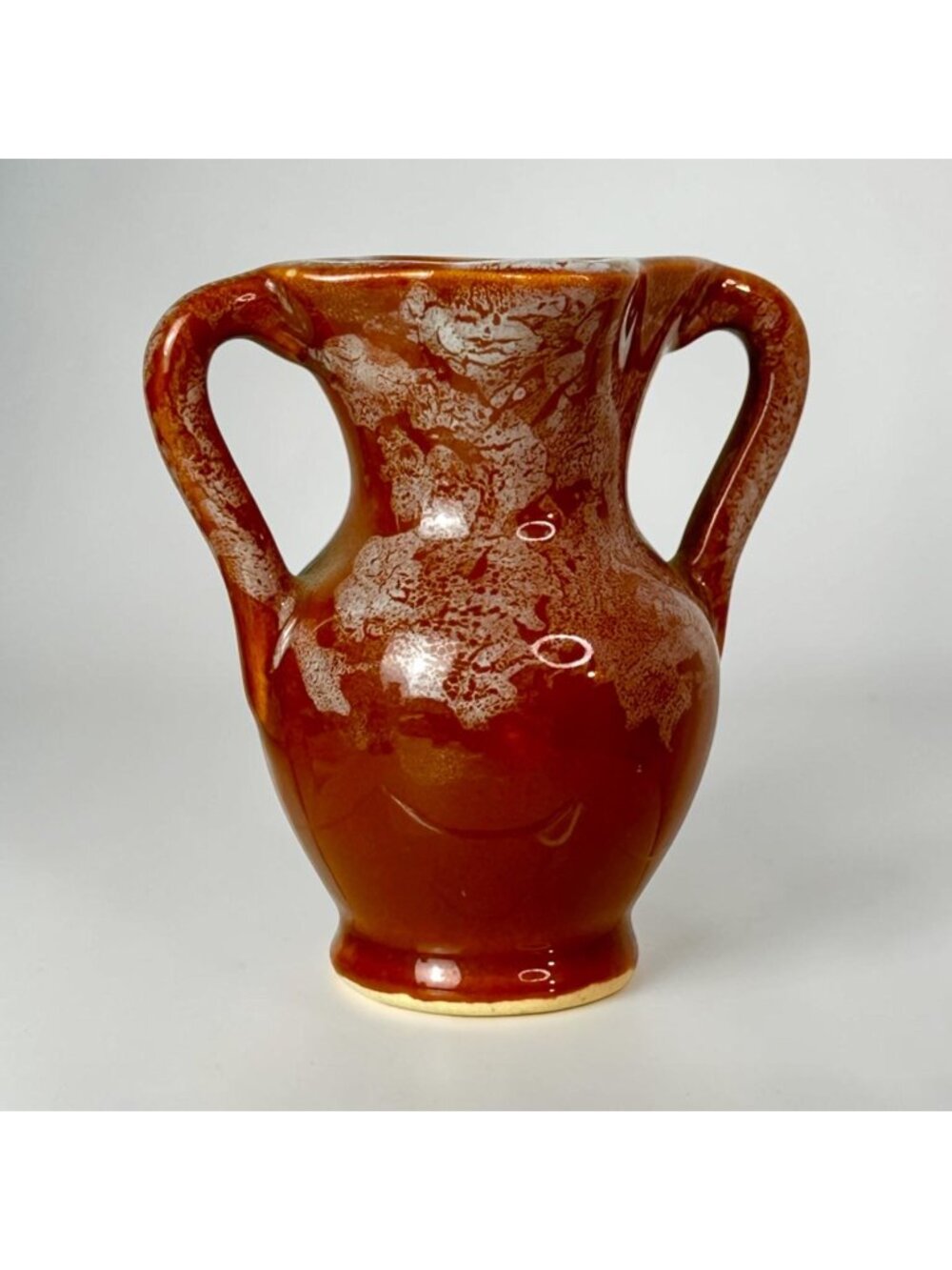 Vintage Two-Handled Brown Ceramic Vase 4.5 Inches Glazed Earthenware Rustic Home